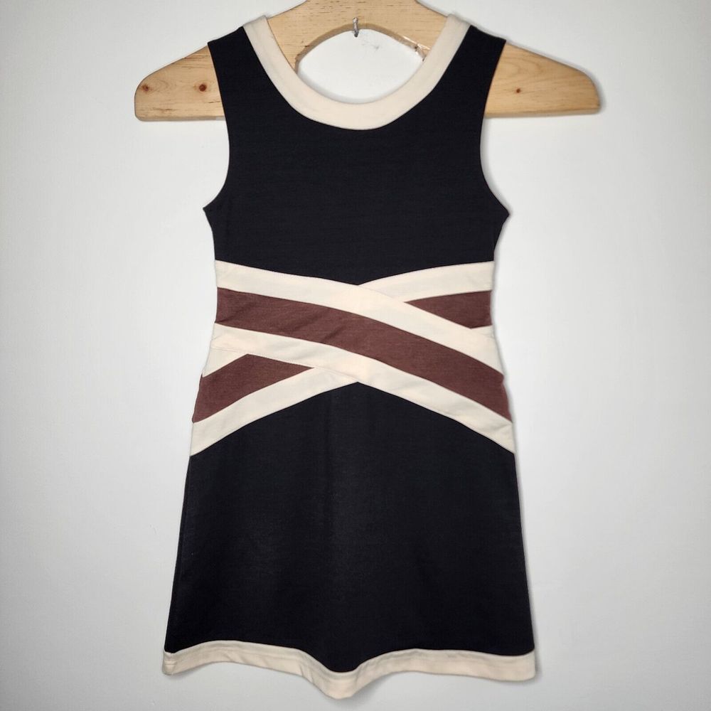 NEW Vfish Women's M Black Beige Brown Colorblock Sleeveless‎ Tank Mini Dress